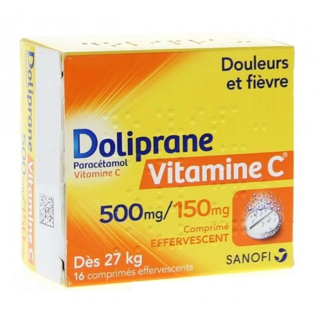 Doliprane Vitamine C Efferevescent 500 Mg Paracétamol / 150 Mg Vitamine C 16 Comprimés